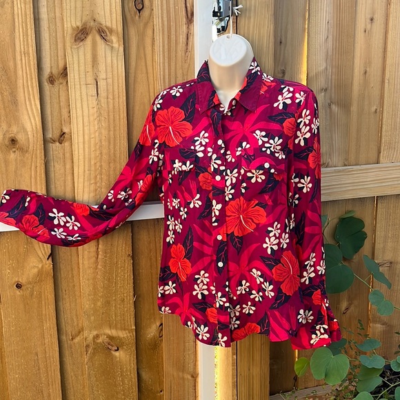 Lucky Brand Tops - Vintage 🎈Lucky Brand Dale Hope floral Hawaiian silk M long sleeve shirt